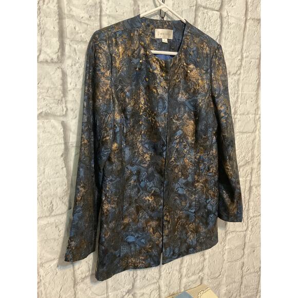 90’s Erin London Pretty Blue Gold Blazer Small Lined - Picture 3 of 6